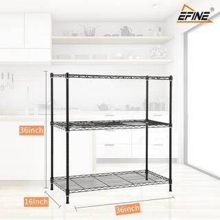 EFINE Black 3-Tier Carbon Steel Wire Garage Storage Shelving Unit NSF Certified (36 in. W x 36 in. H x 16 in. D) RL530B