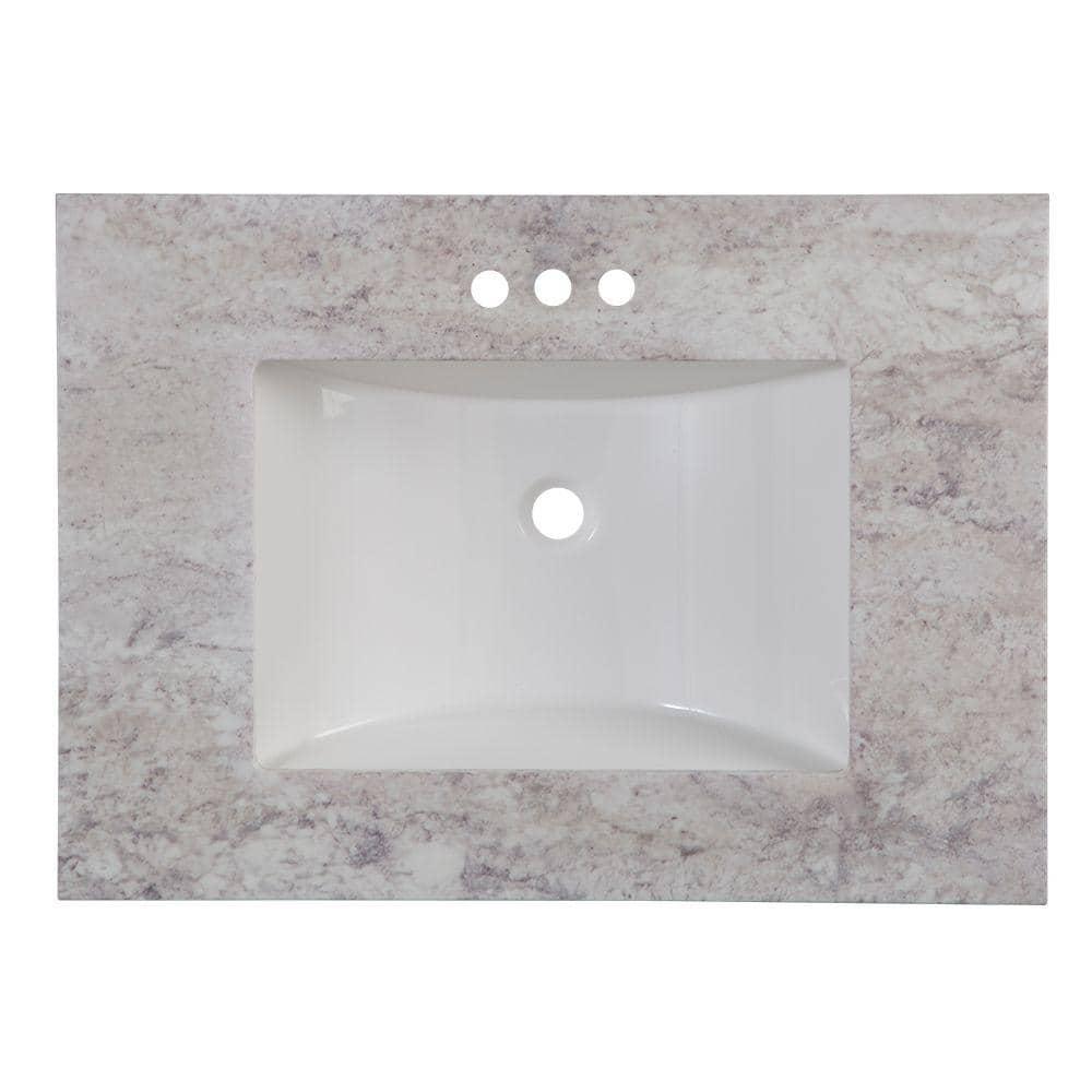 Home Decorators Collection 31 in W x 22 in D Stone Effects Cultured Marble Vanity Top in Winter Mist with Undermount White Sink