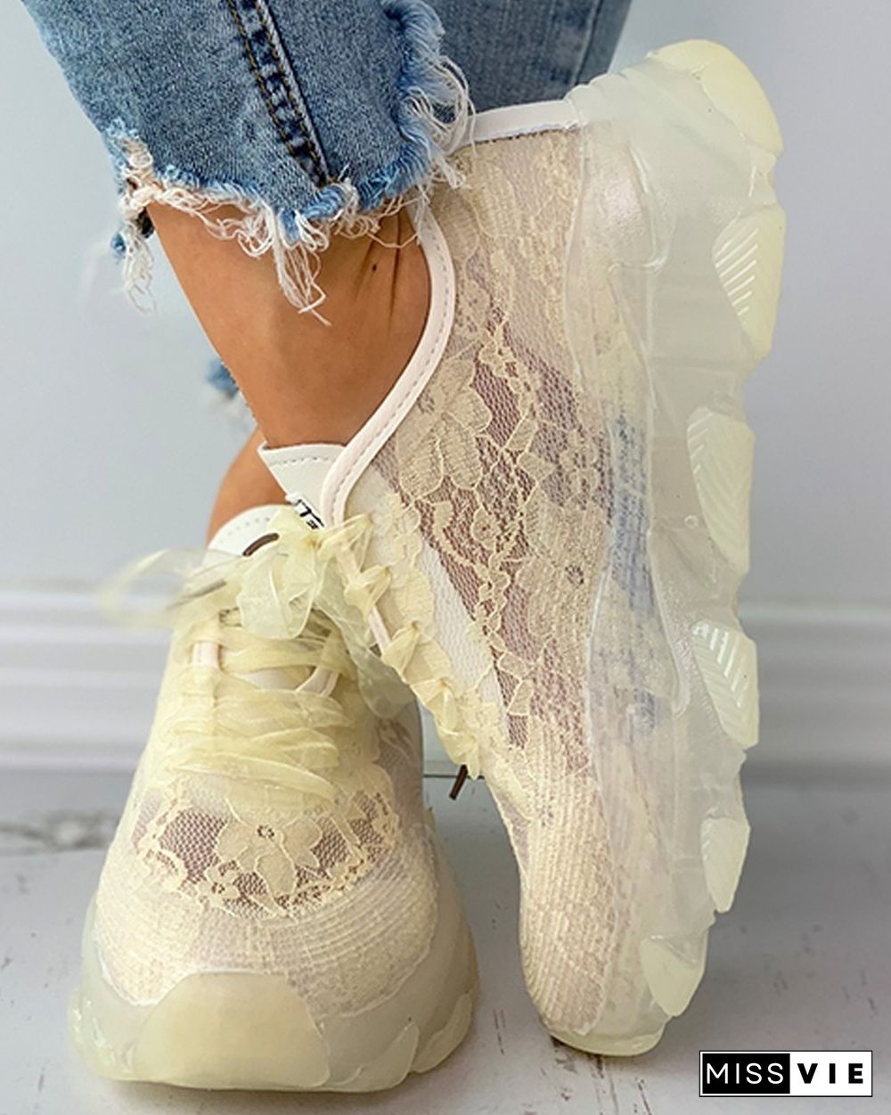 Lace-up Crochet Lace Muffin Sneakers