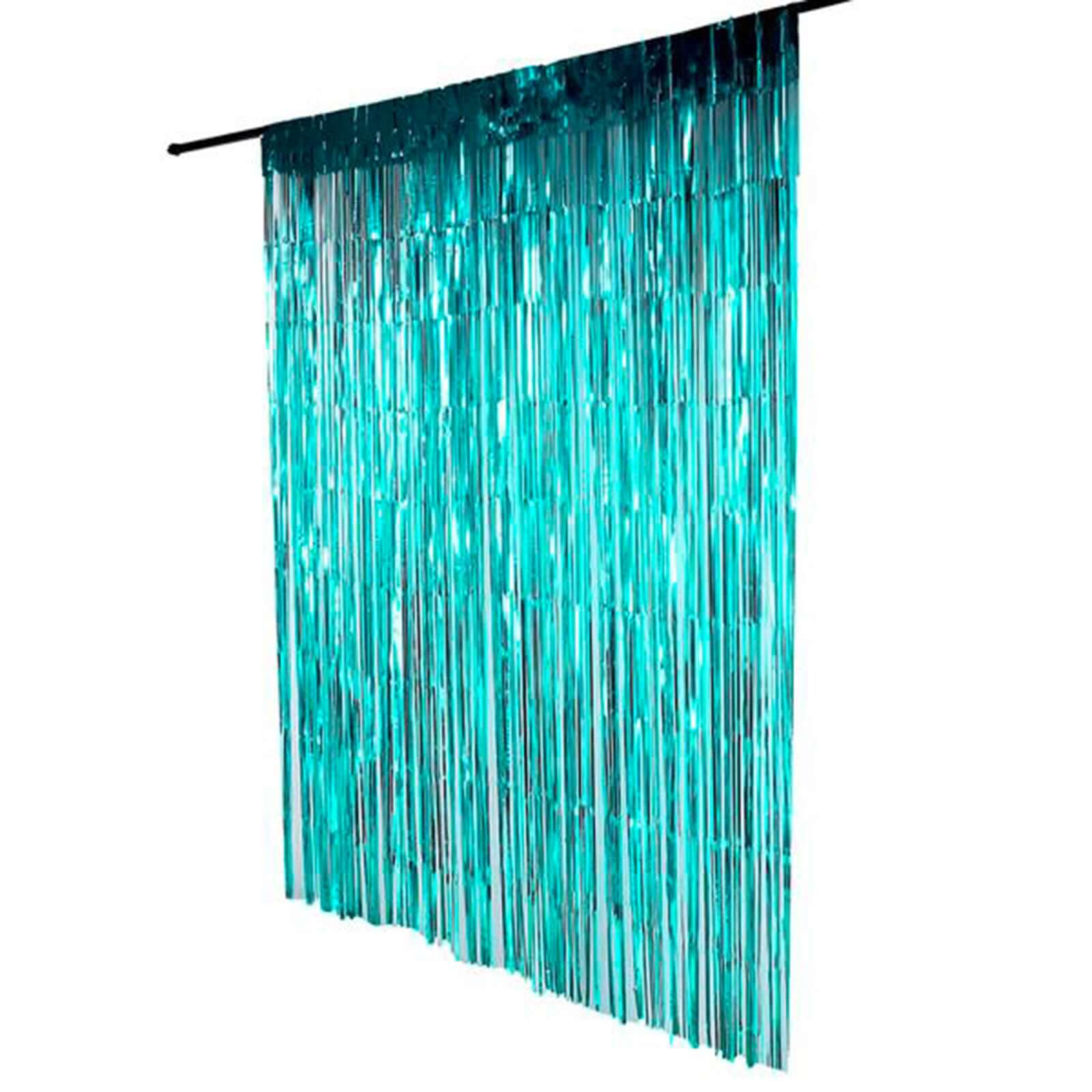 Turquoise Metallic Tinsel Foil Fringe Doorway Curtain Party Backdrop 8ft