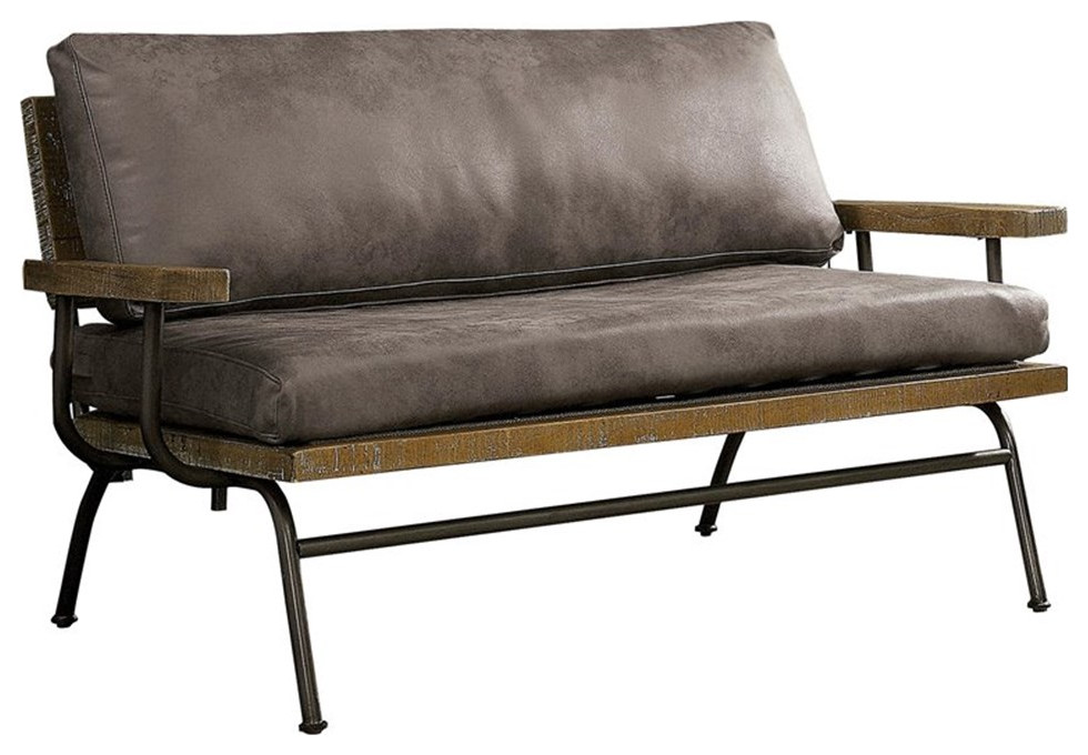 Benzara 57.25 quotUpholstered Transitional Faux Leather  ampMetal Loveseat in Brown   Industrial   Loveseats   by Homesquare  Houzz