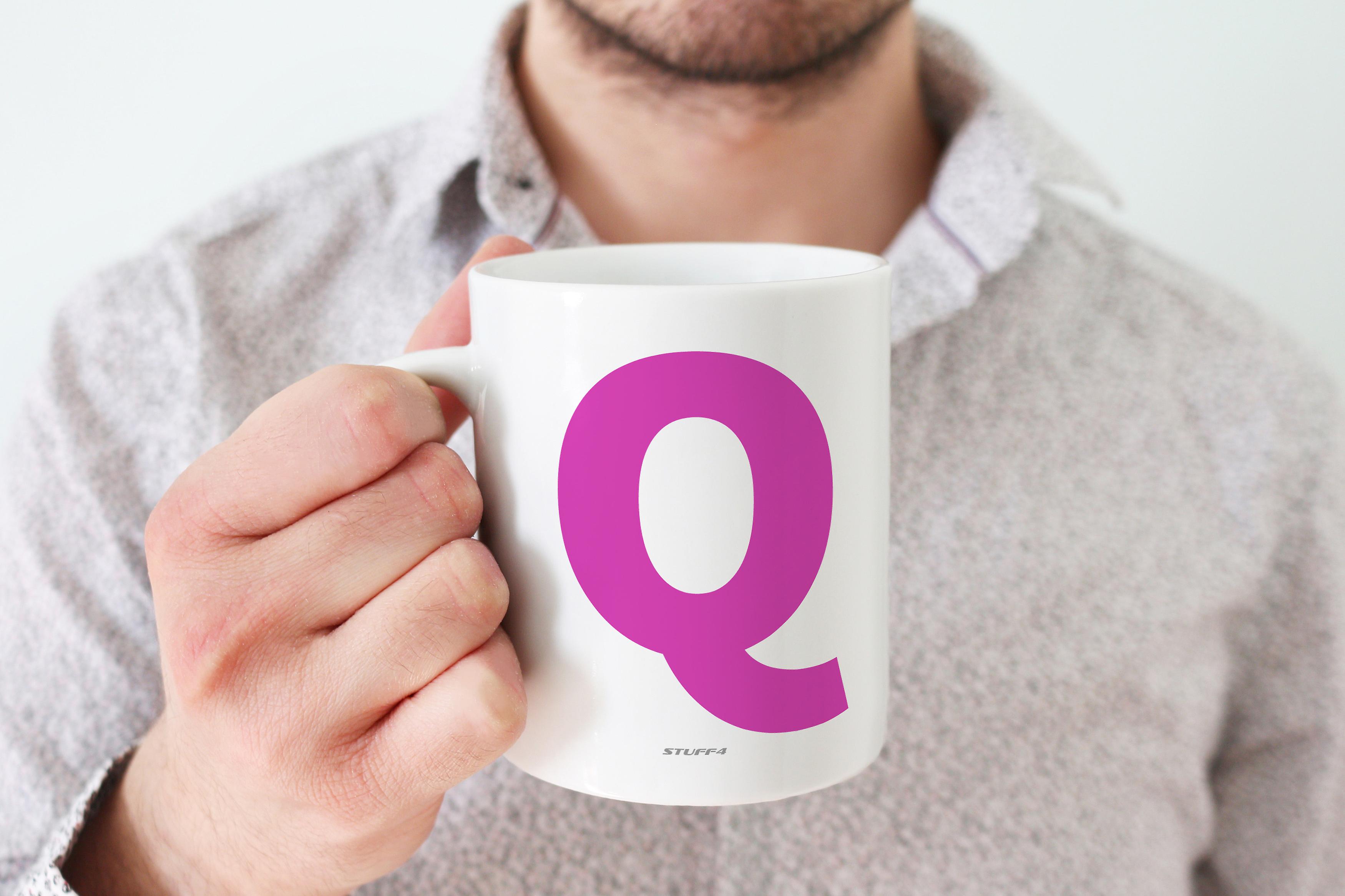 Personalised Initial Pink Q Mug Gifts Him Her Fathers Mothers Day Birthday Xmas 11oz Premium Cup