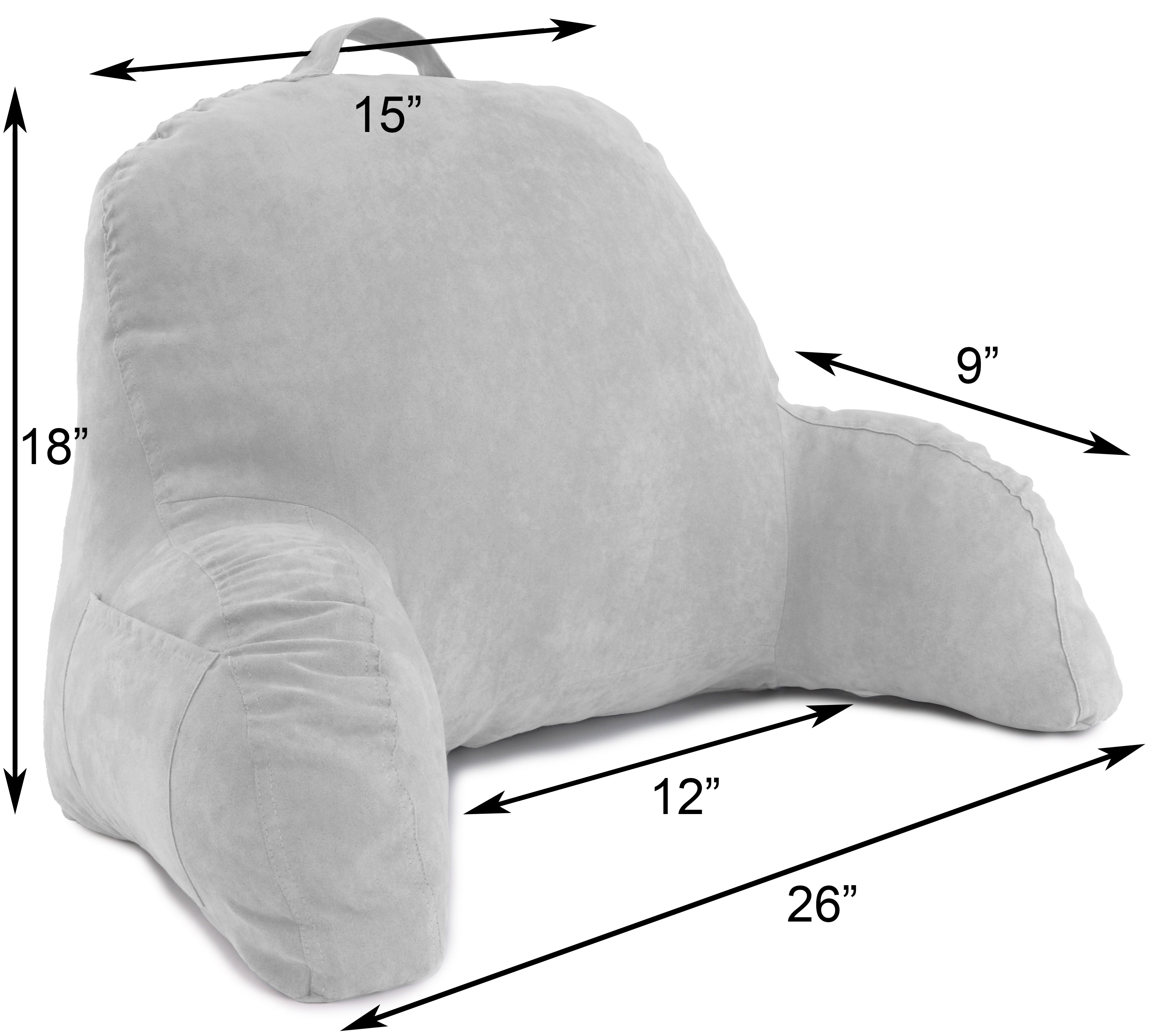 Deluxe Comfort Traditional Gray Solid Print Plush Micro suede Backrest Pillow， Back Support Fluffy Removable