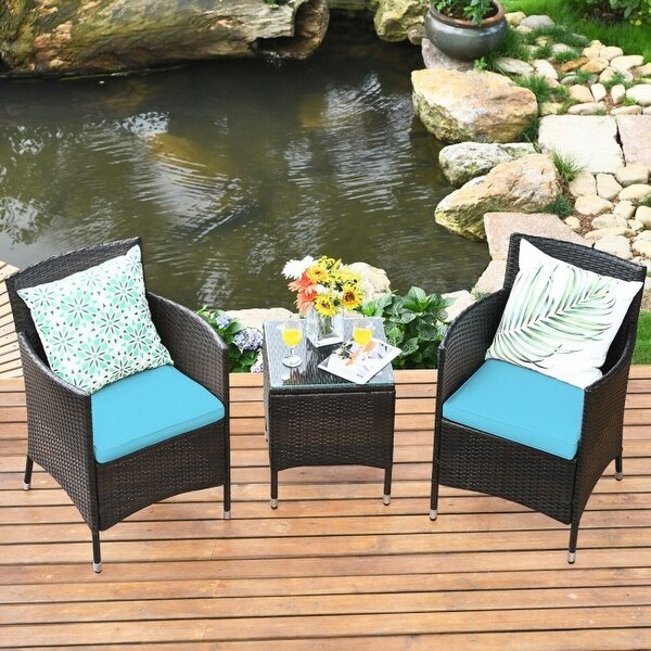 3 pcs Outdoor Rattan Wicker Furniture Set - Blue - 23.5