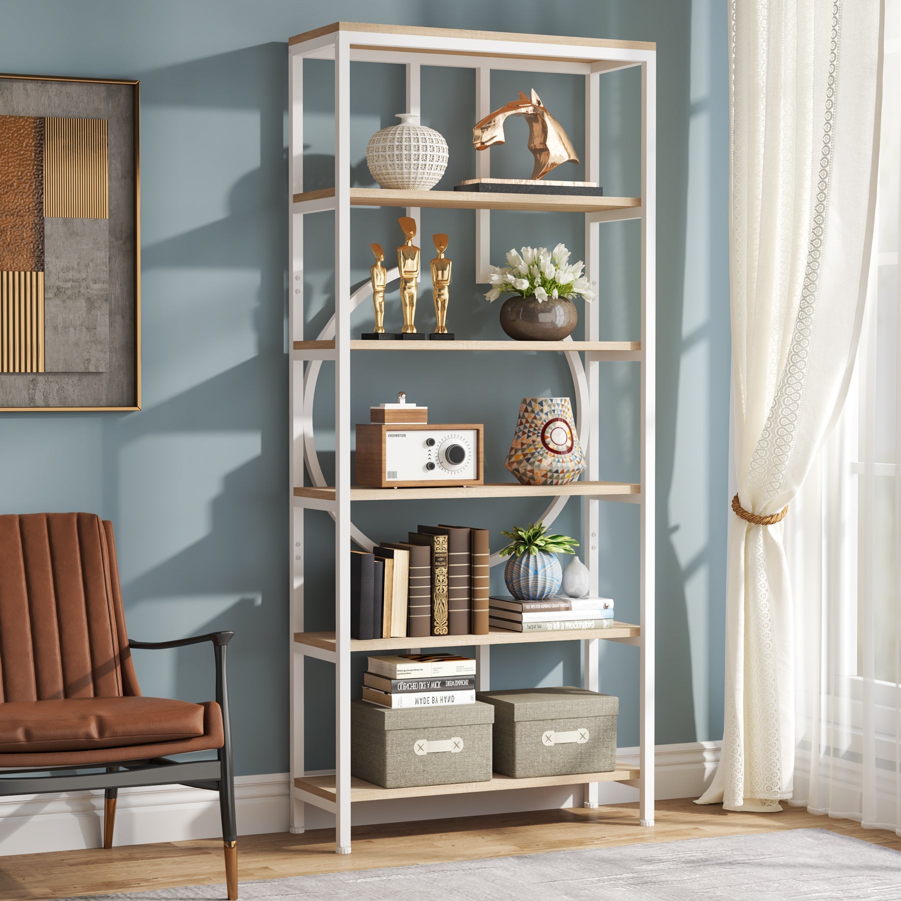 6-Tier Bookshelf, 70.9 Industrial Bookcase Display Shelf