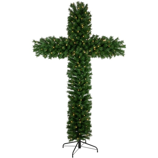 7' PreLit Artificial Pine Christmas Cross