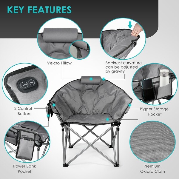 Oversized Heated Camping Chair with 20，000mAh Power Bank，10S Quick Heated Chair，3 Levels Adjustable Heated Camp Chairs