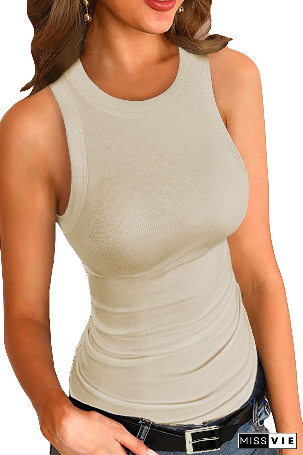 Apricot Solid Ribbed Knit Slim Fit Tank Top