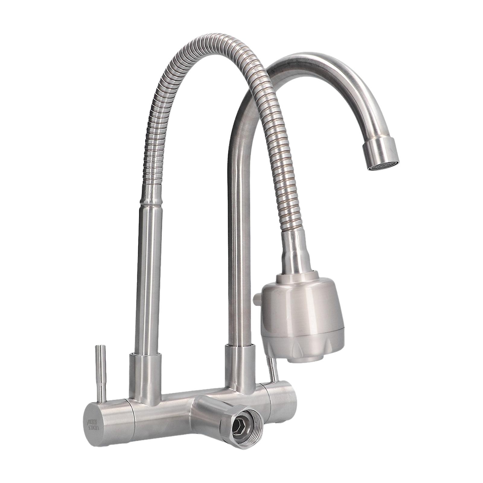 G1/2 Stainless Steel Sink Faucet Wall Mounted Double Head 360 Degree Rotation Kitchen Cold Water Tap