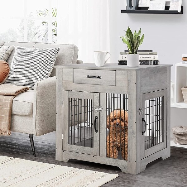 Furniture Dog Crates， Furniture Style Wood Dog Kennel End Table， Dog House Indoor Use， Chew-Proof