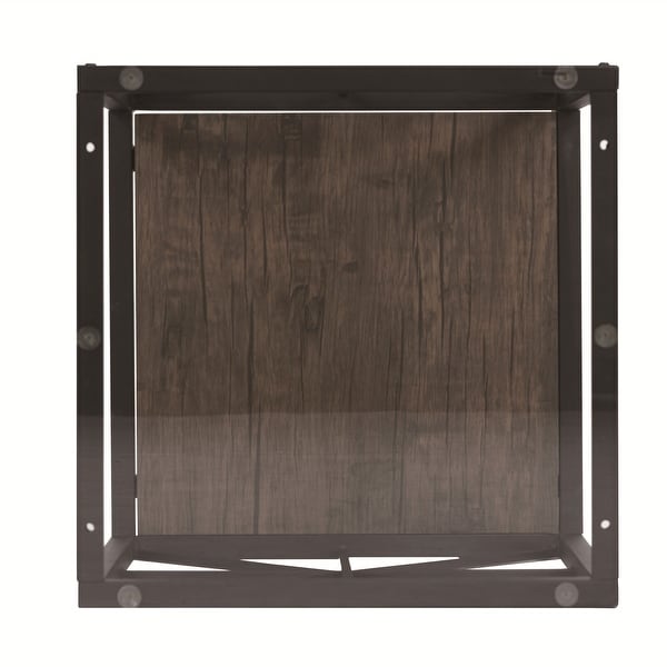 Homylin Industrial Square Side End Accent Table-Glass/Wood