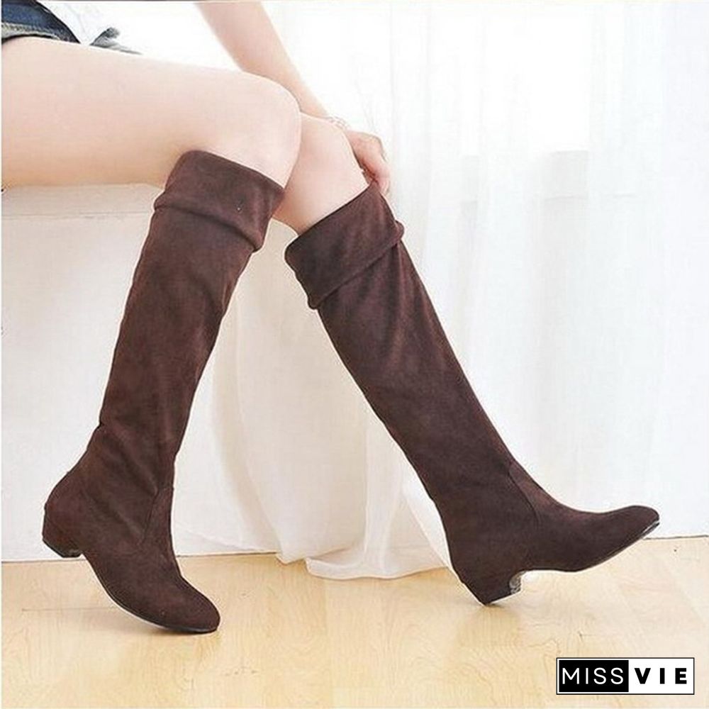 Women Fashion Boots Over The Knee Tigh High Suede Long Boots Winter Shoes Black Brown Red Grey Blue