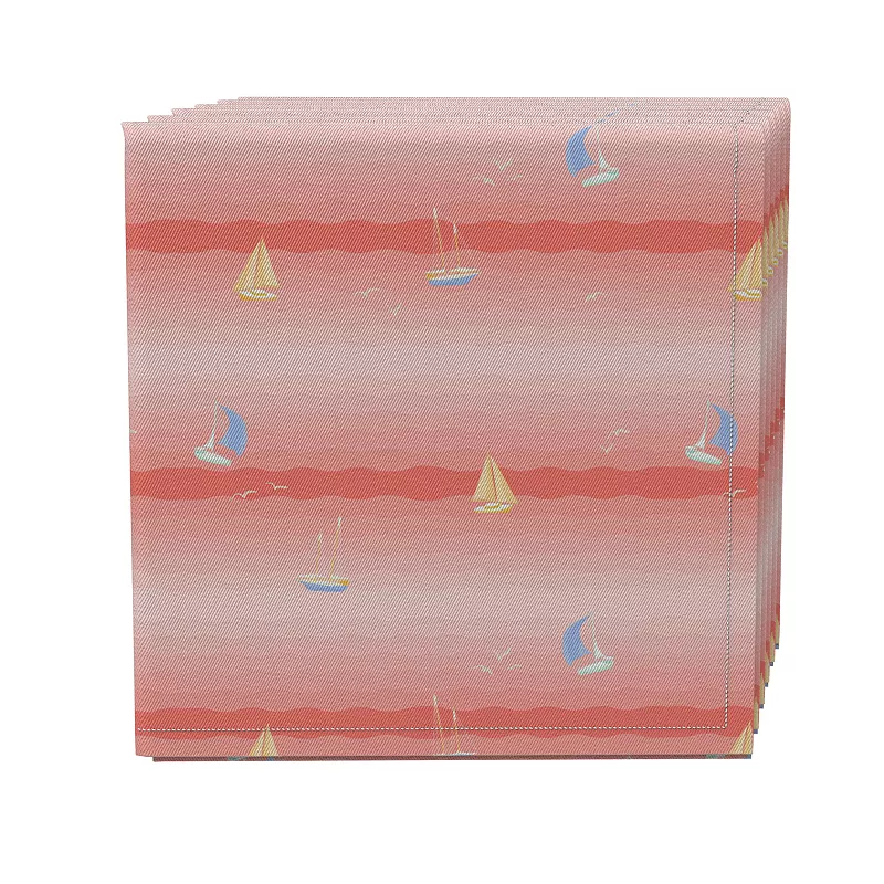 Napkin Set of 4， 100% Cotton， 20x20， Neon Waves and Sailboats