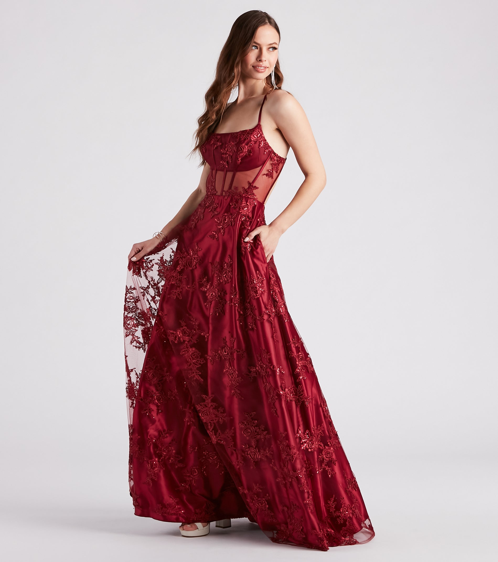 Monica Sequin Embroidered Lace Ball Gown