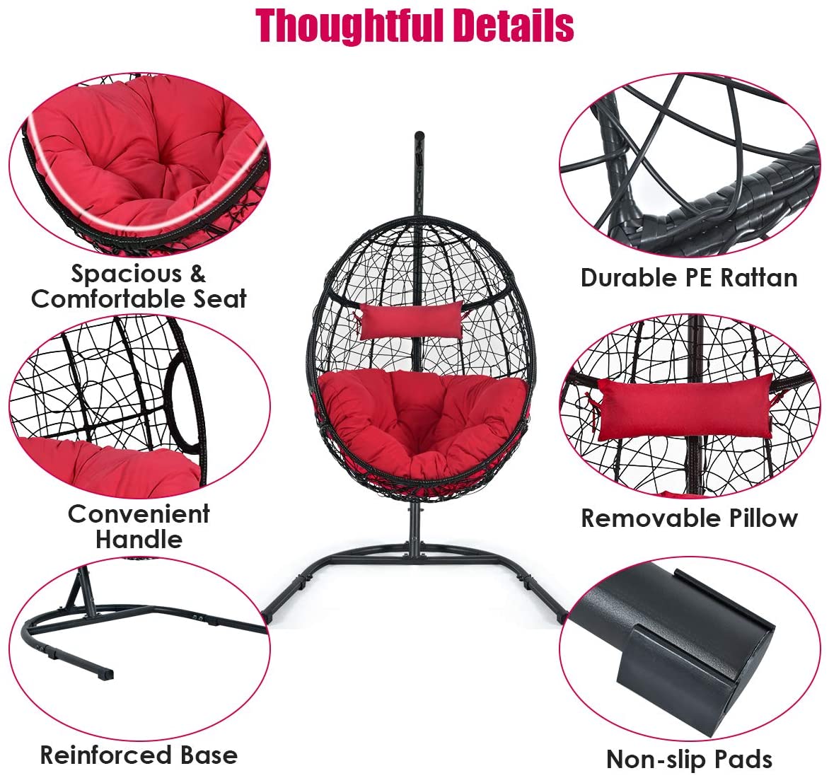 Hanging Egg Chair, Swing Chair with C Hammock Stand Set