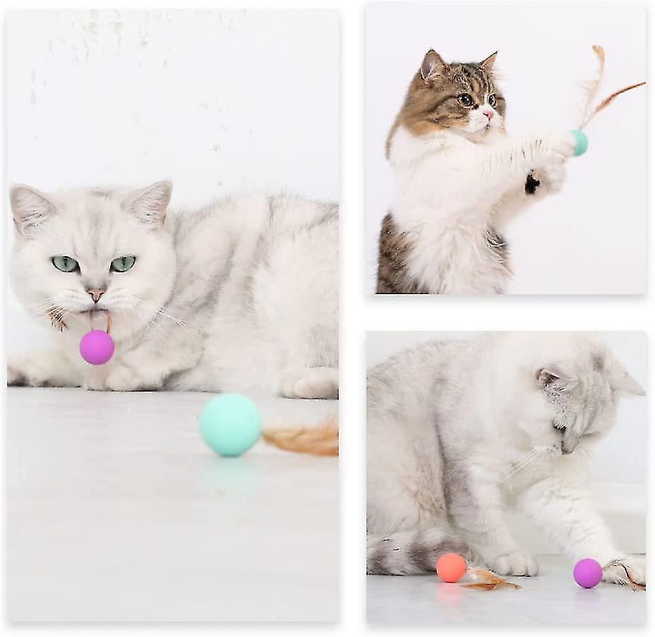 3pcs Cat Toy Balls， Cat Balls With Feathers Indoor Interactive Cat Toys