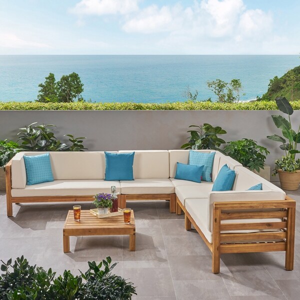 Oana Outdoor 7seater Acacia Wood Sectional Sofa Set by Christopher Knight Home