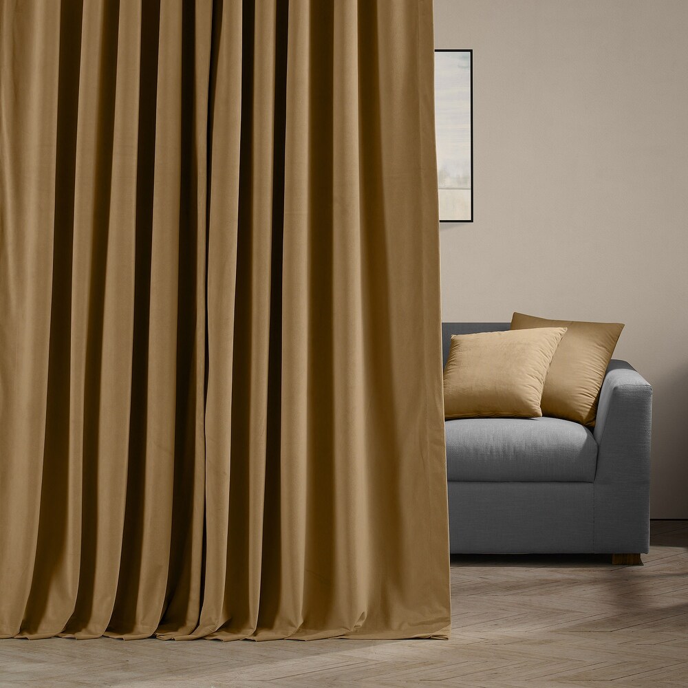 Exclusive Fabrics Signature Extra Wide Amber Gold Velvet Blackout Curtain (1 Panel)   Luxurious Blackout Drapery