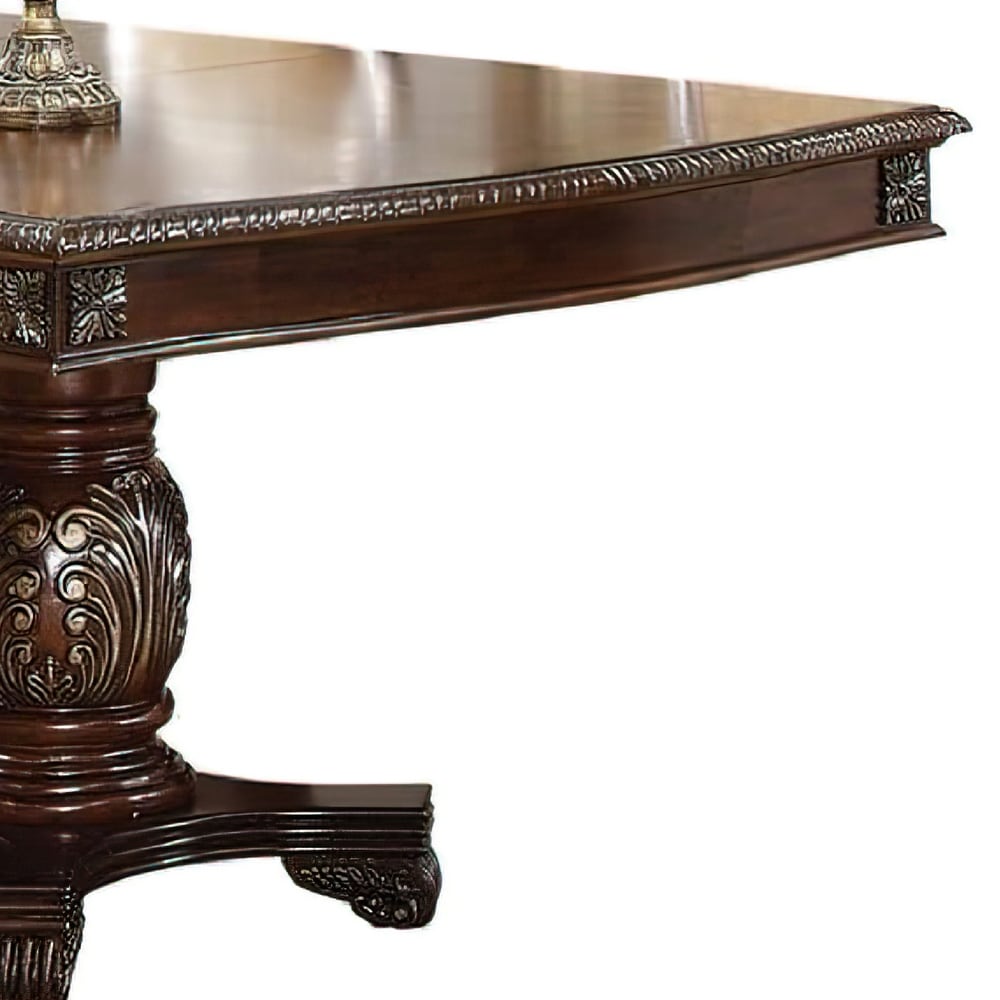 Loki 66 96 Inch Carved Dining Table  Espresso Brown Wood  Extension Leaves