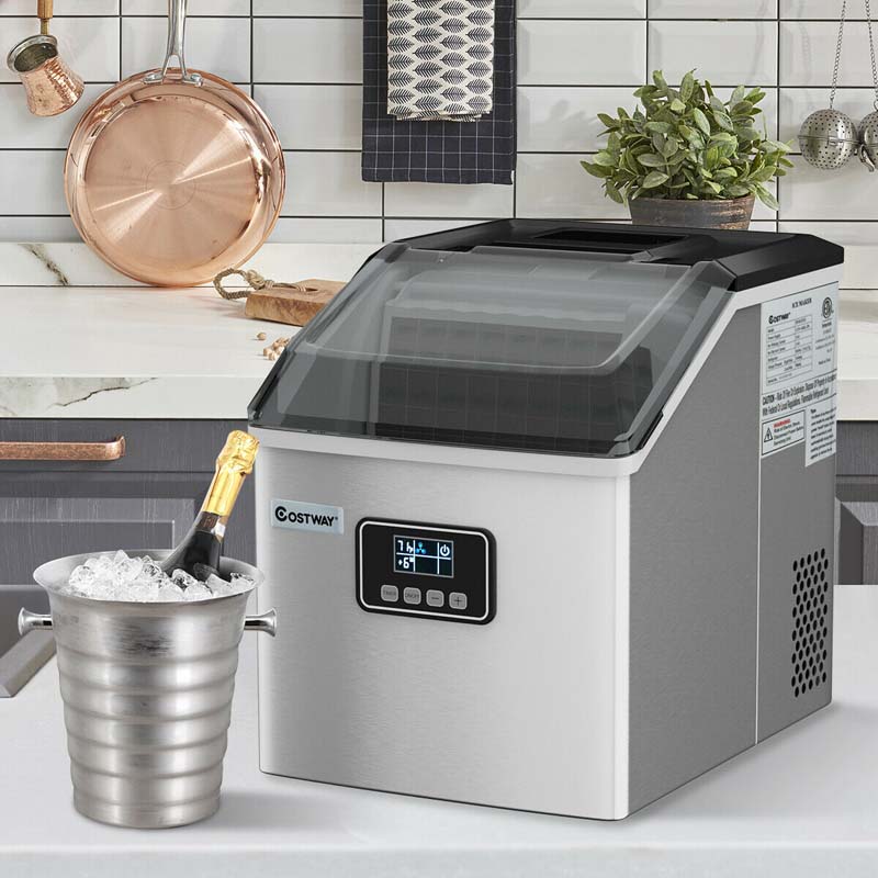 48LBS/24H Portable Ice Maker Countertop, Auto Self-Clean Stainless Ice Machine with LCD Display