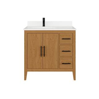 ART BATHE Vienna 36 in. W x 22 in. D Bath Vanity in White Oak Diamond Quartz Top with White Sink Power Bar and Drawer Organizer VA36WO