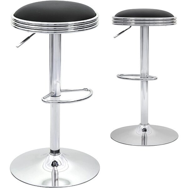 Swivel Adjustable Height Barstool with Footrest， Set of 2， Black