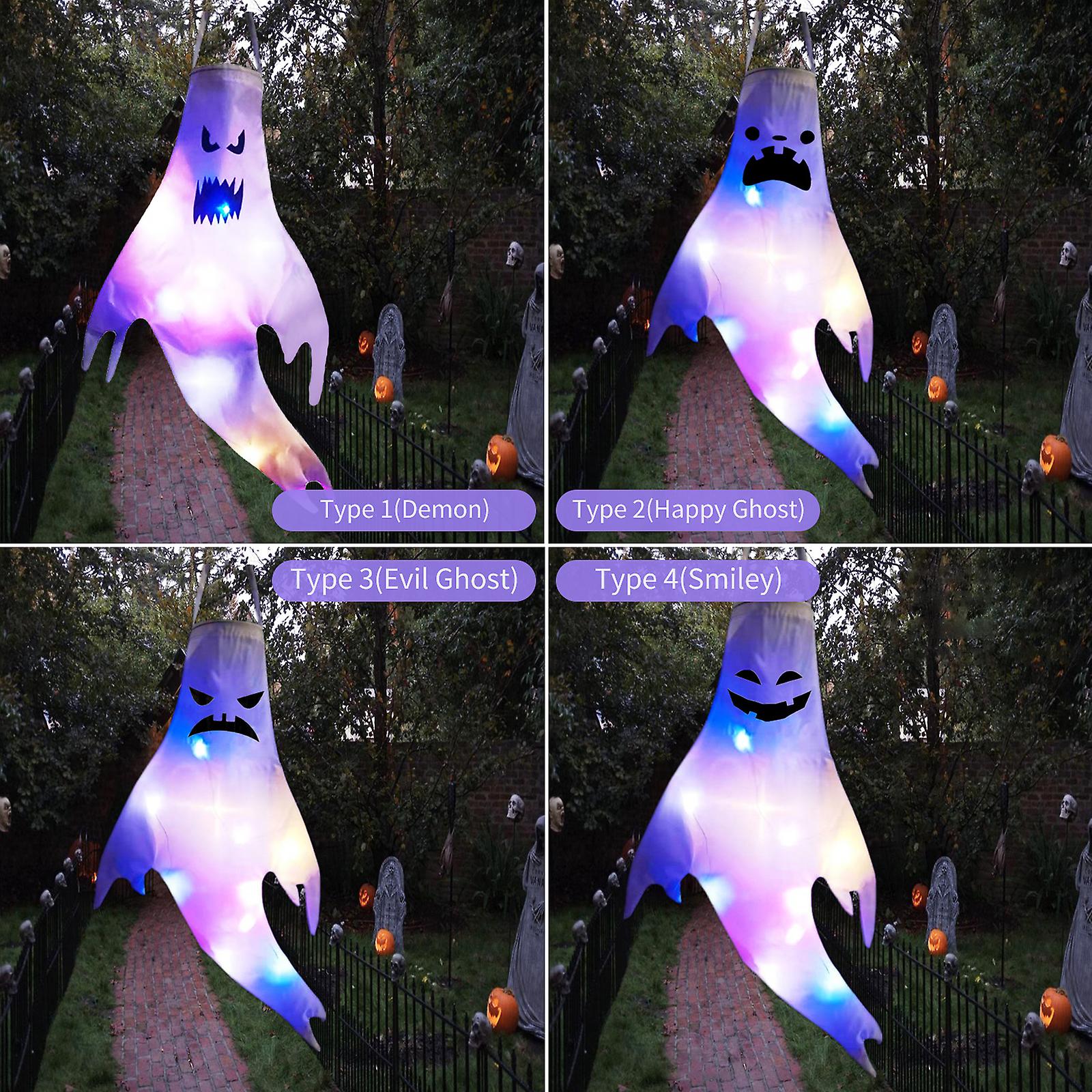 Halloween Hanging Light Ghost Shaped Led Ghost Lamp Battery-powered Hanging Colorful Ghost Light For Halloween Party Bar Outdoor Garden Decor