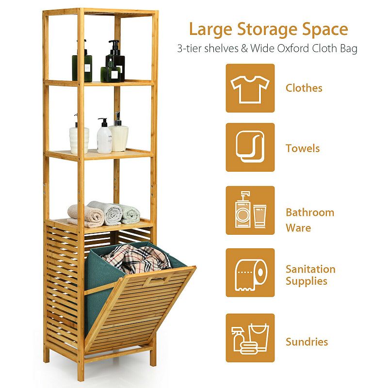 Wicker Tower Hamper Organizer with 3-Tier Storage Shelves-Natural