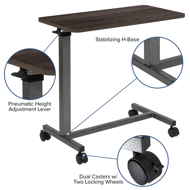 Emma And Oliver Adjustable Overbed Table With Wheels For Home And Hospital rolling Bedside Table