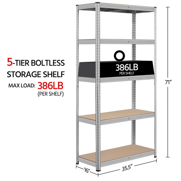 Yaheetech 71in 5 tier Metal Storage Rack 5 Adjustable Shelves Boltless Shelving