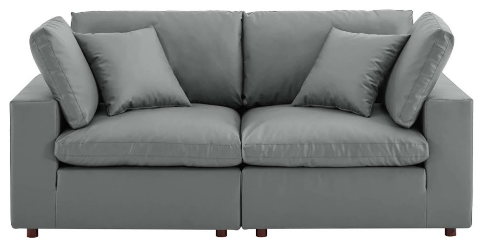 Milan Gray Down Filled Overstuffed Vegan Leather Loveseat   Contemporary   Loveseats   by V.S.D Furniture  Houzz