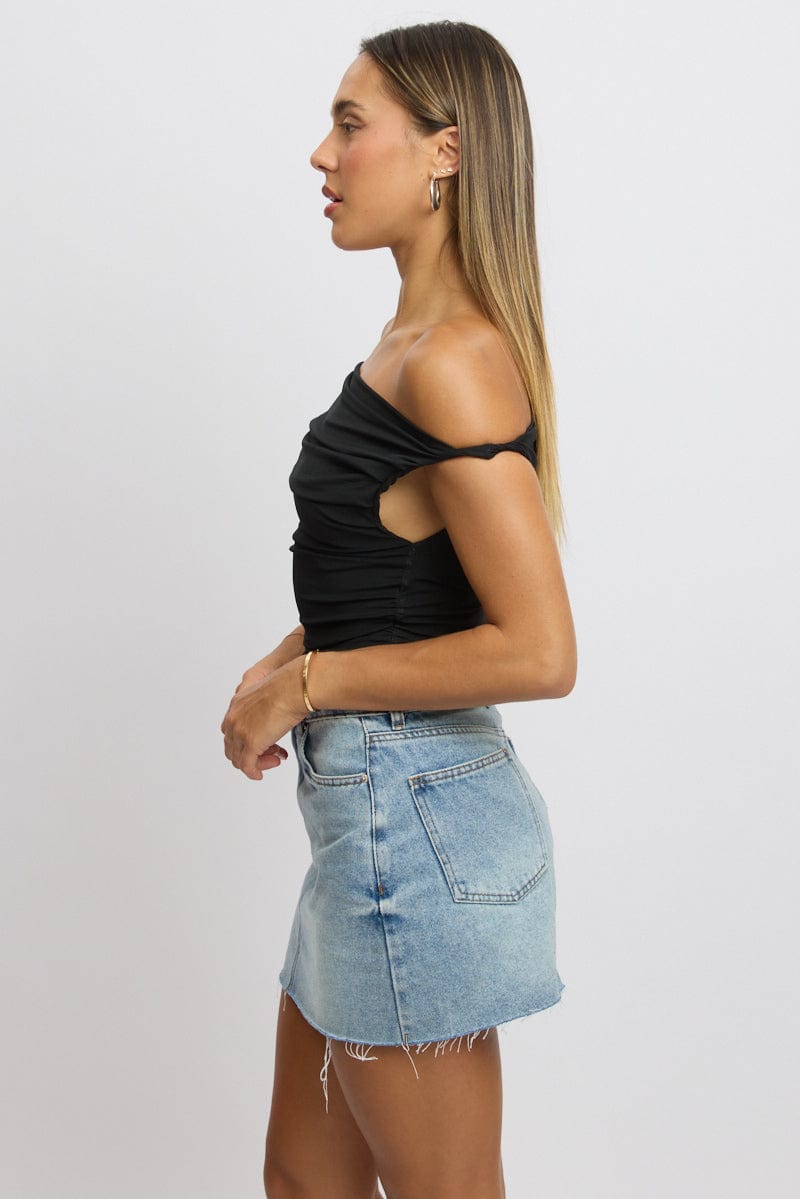 Black Off Shoulder Top Mesh