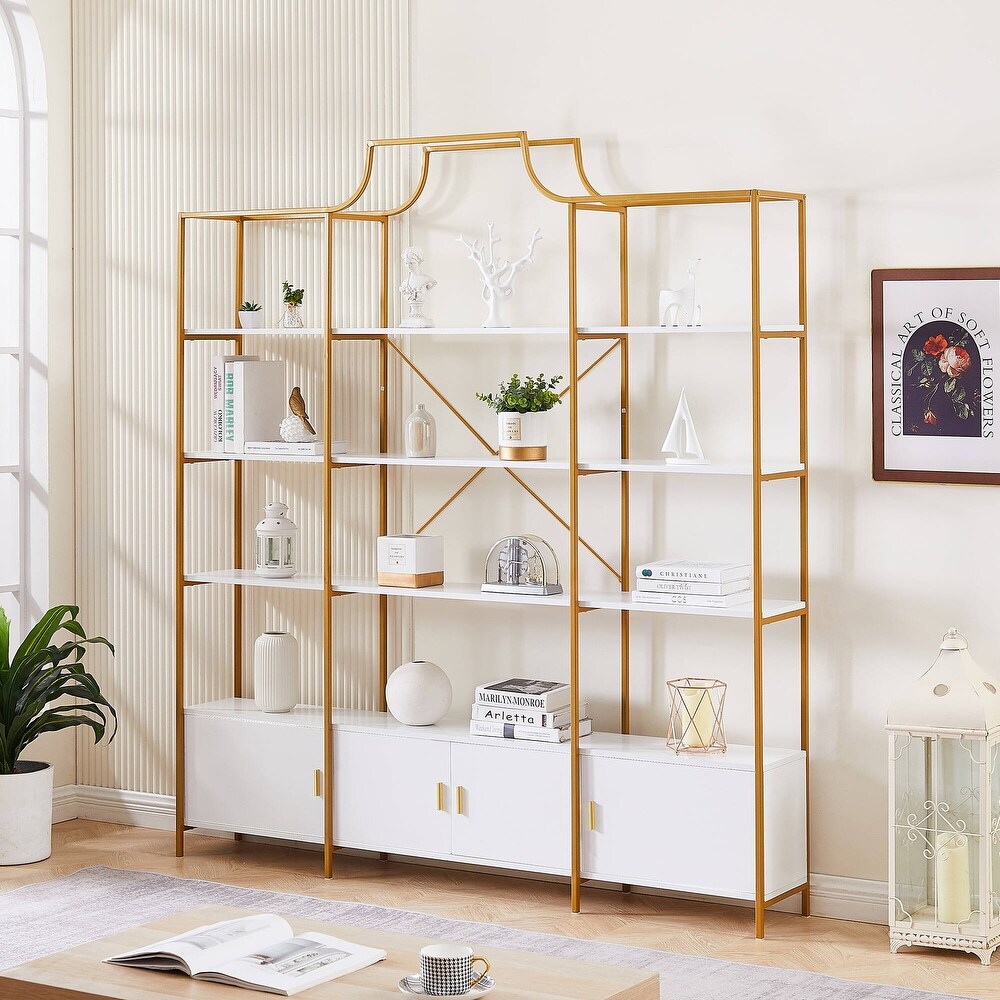 78 Inch 4 Tiers Home Office Bookcase Bookshelf  Storage Cabinet Display Shelf  X Bar Gold Frame