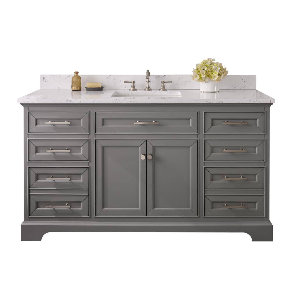 SUDIO Thompson 60 in. W x 22 in. D Bath Vanity in Gray with Engineered Stone Vanity Top in Carrara White with White Basin Thompson-60G-S