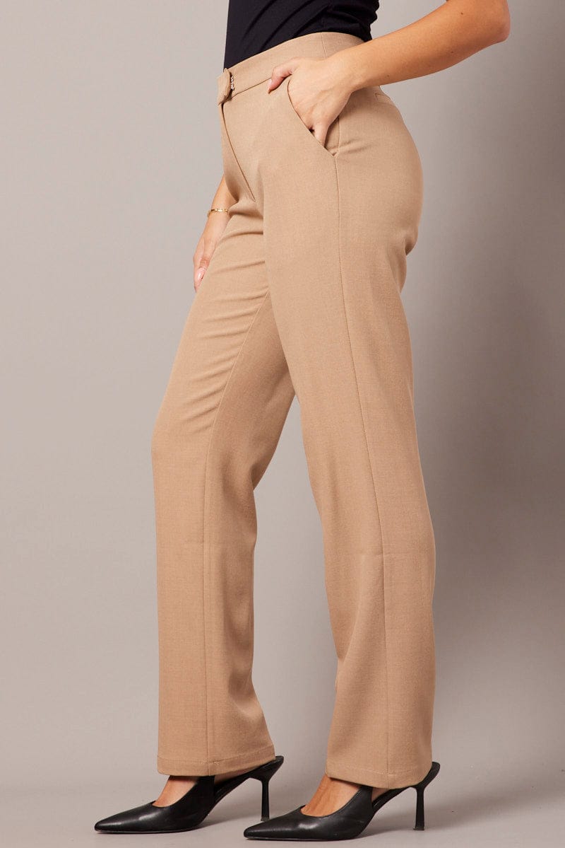 Beige Slim Pants Mid Rise