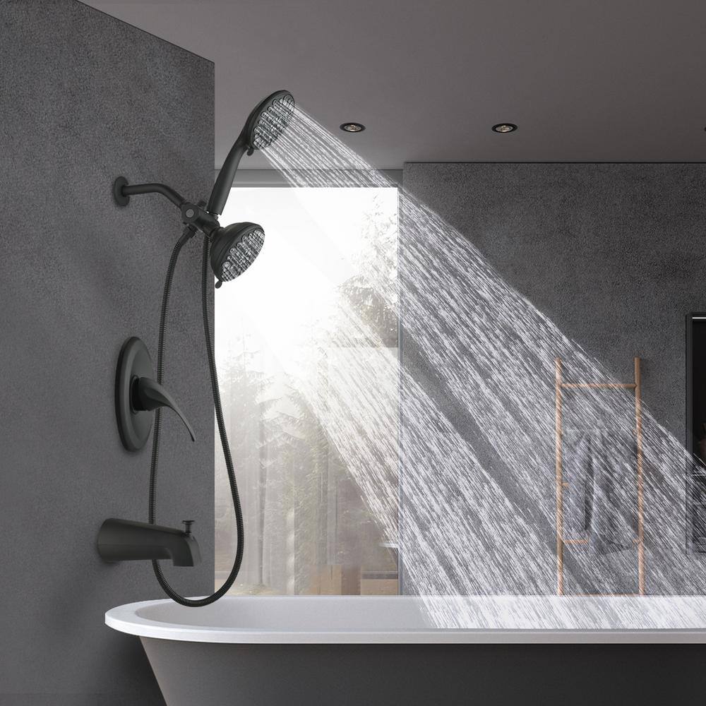 YASINU 48-Spray Single Handle Tub and Shower Faucet with Hand Shower Wall in Matte Black (Valve Included) YNAM525MB