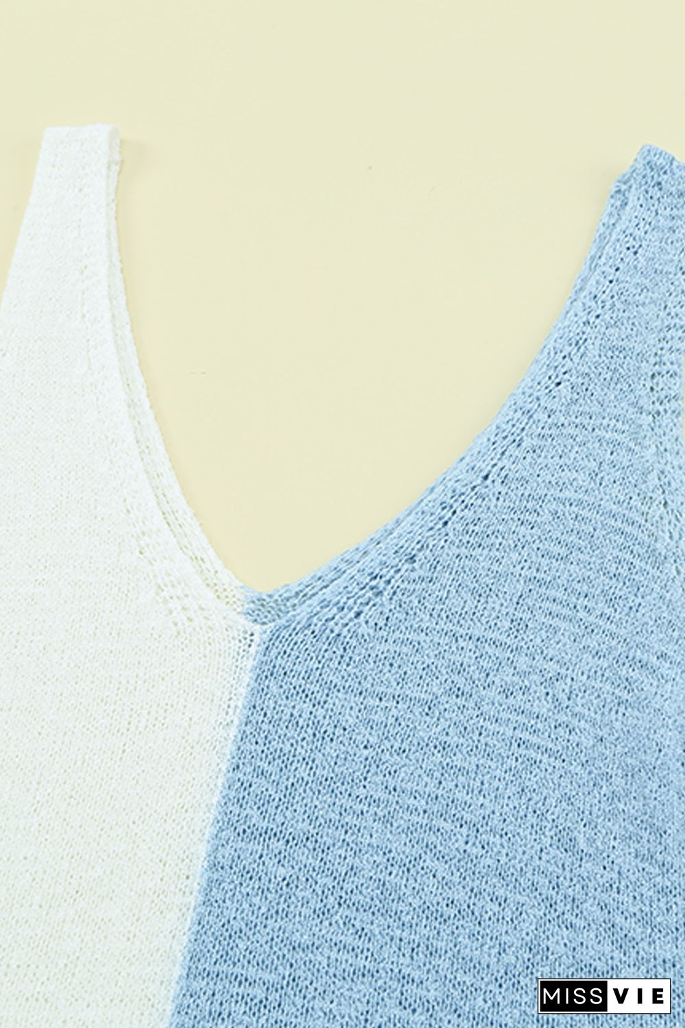 Blue Color Block Knitted Tank Top