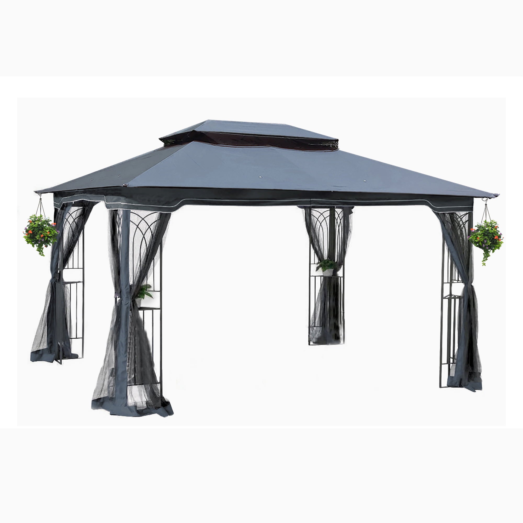 Unique Choice 13 x 10 ft Outdoor Patio Gazebo Canopy Tent with Mesh, Gray