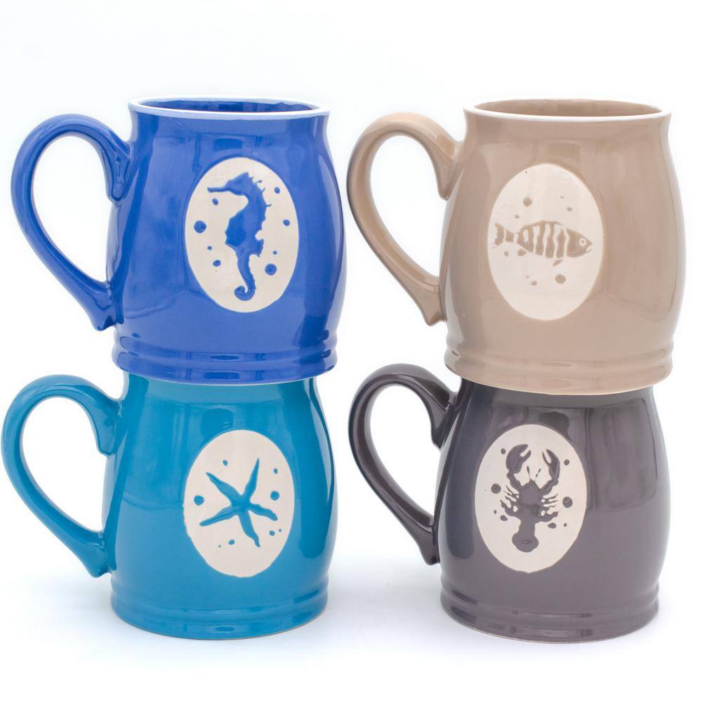 Euro Ceramica Nautical Ocean 16 oz. 4-Piece Assorted Mug Set OCE-86668