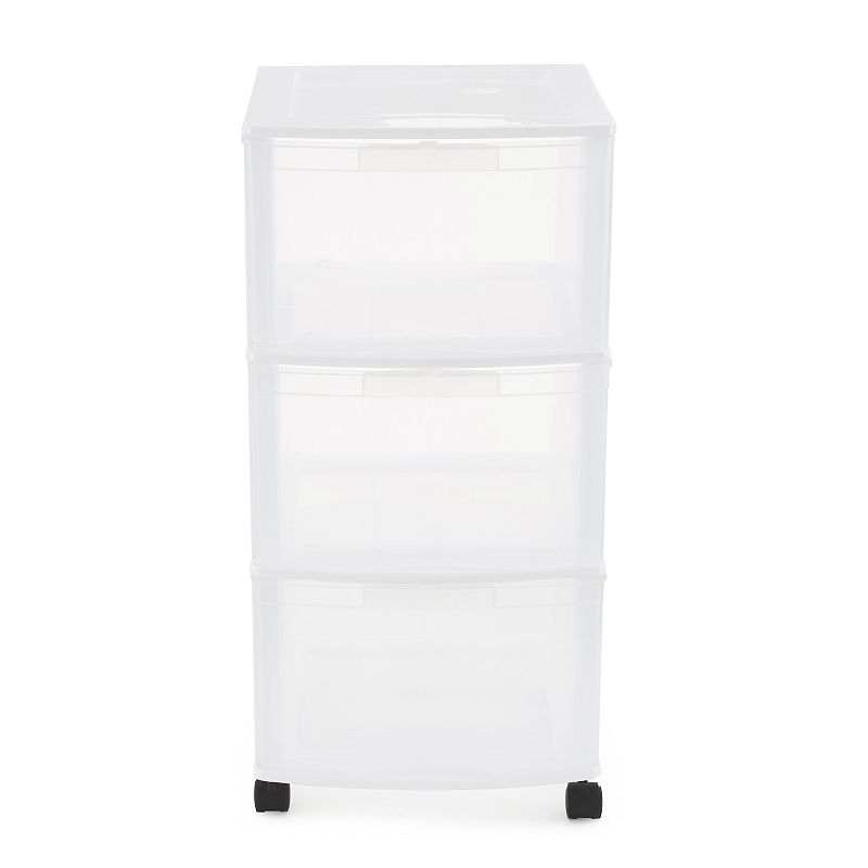 Gracious Living Resin Clear 3 Drawer Storage Chest System with Casters， White