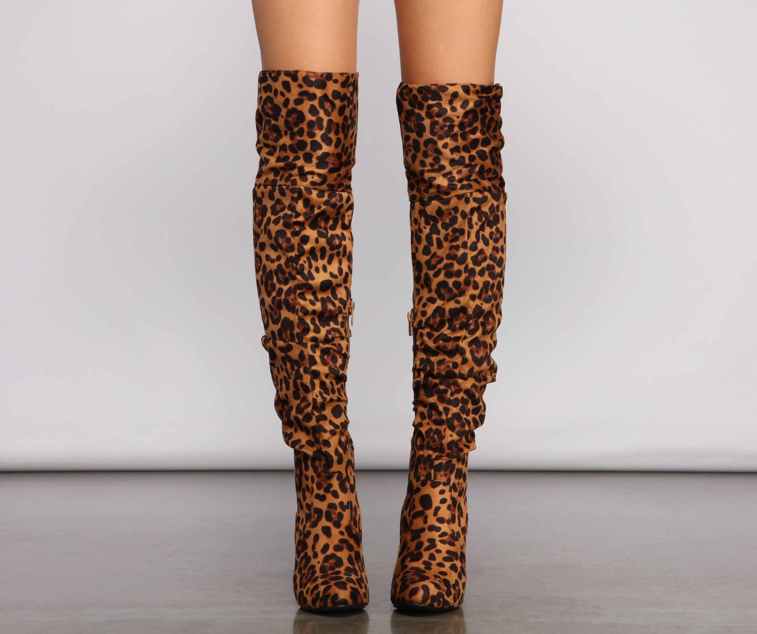 Over the Knee Faux Suede Leopard Print