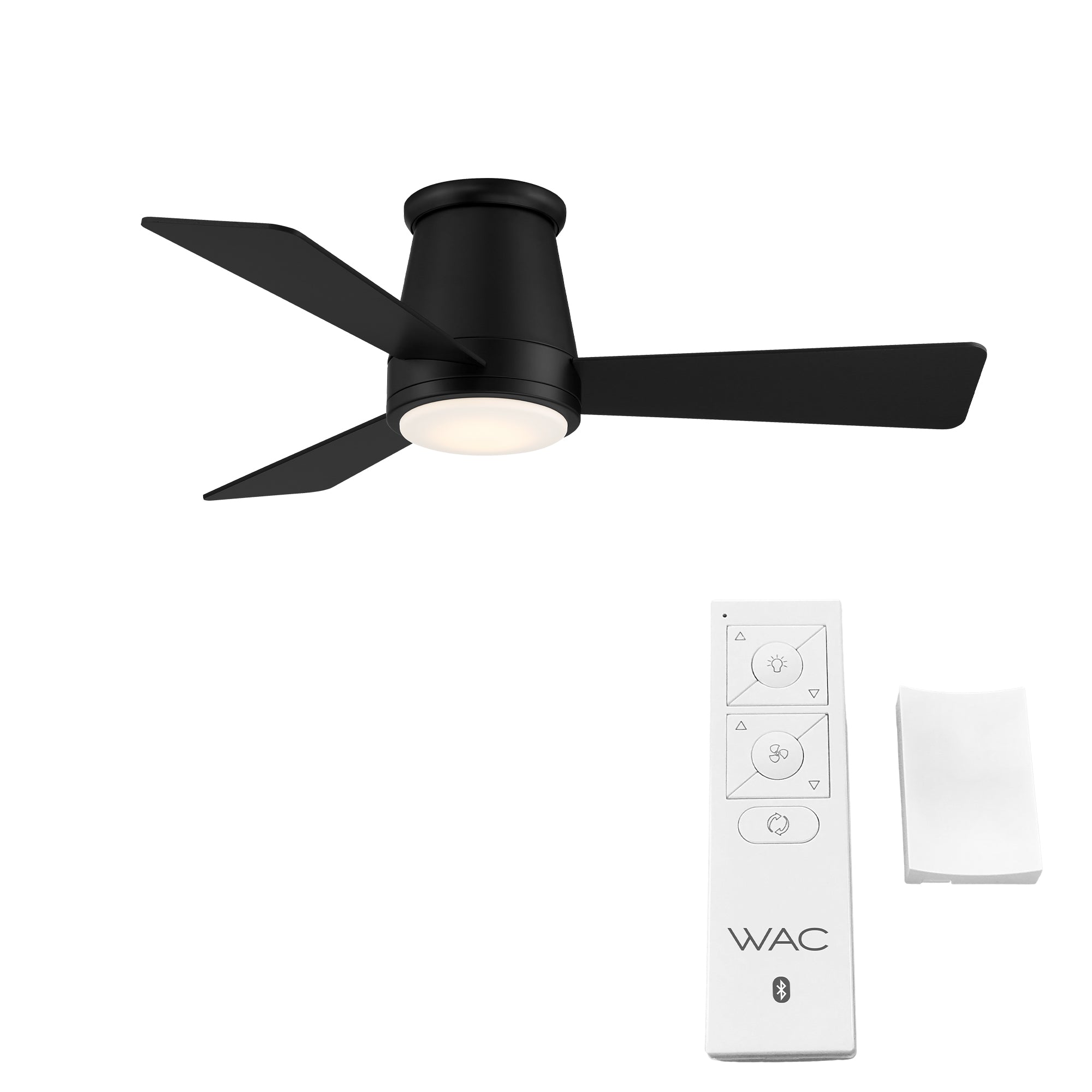 Hug Indoor and Outdoor 3-Blade Smart Flush Mount Ceiling Fan 44in Matte Black with 3000K LED Light Kit and Remote Control