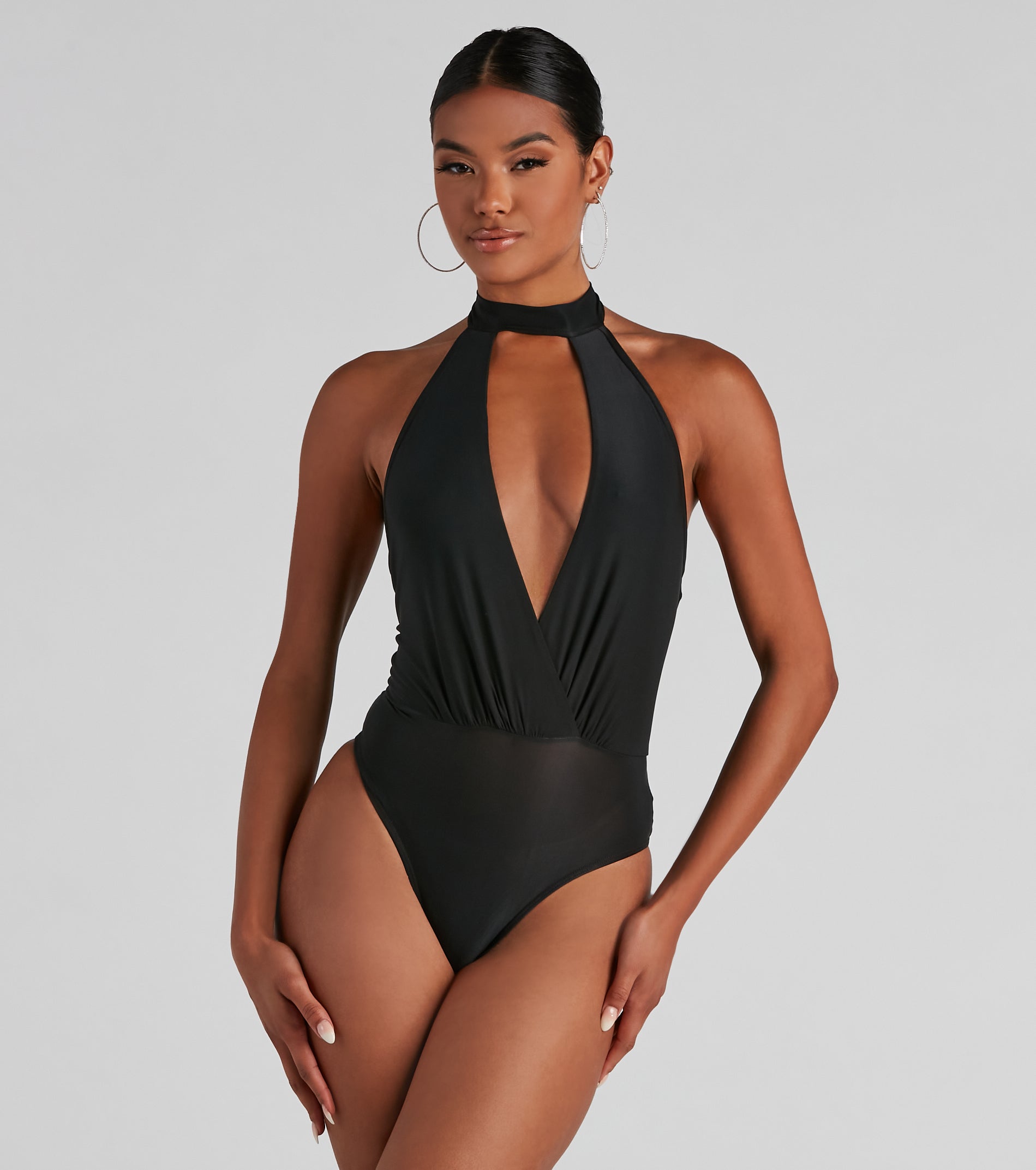 Sultry Plunge V-Neck Halter Bodysuit