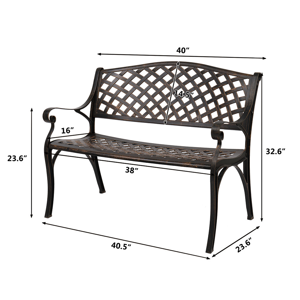 Zimtown 40.5 in Garden Iron Bench, with Armrests for Backyard, Patio, Garden, Outdoor Lounge Furniture, Bronze