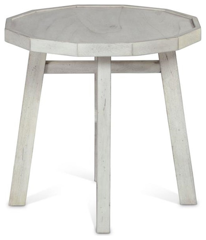 Bowery Hill Farmhouse Wood End Table in Distressed Alabaster White   Farmhouse   Side Tables And End Tables   by Homesquare  Houzz