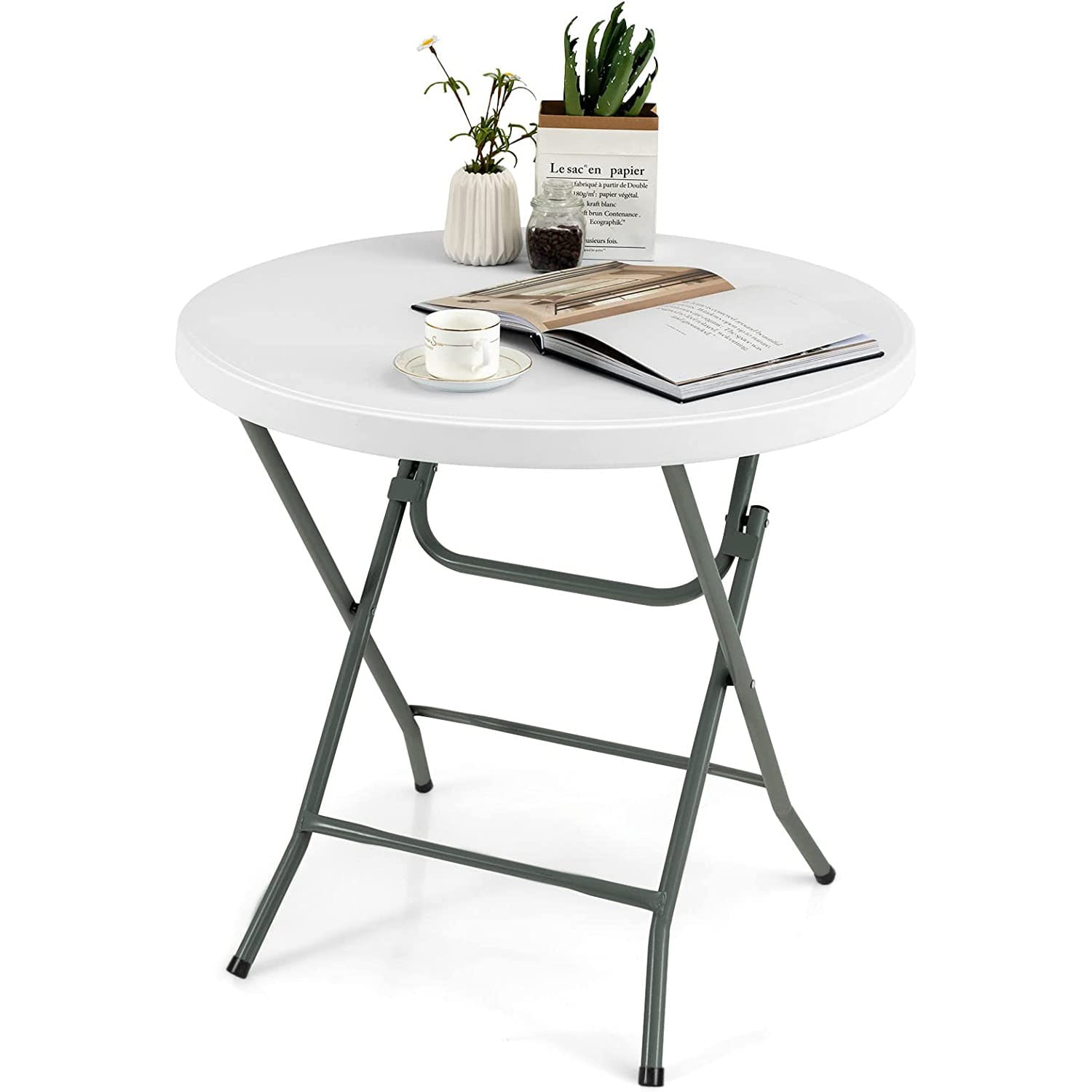 SUGIFT 32" Round Folding Table, White