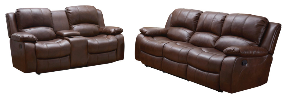 Betsy Furniture 2 Piece Bond Leather Reclining Living Room Set  Brown   Contemporary   Living Room Furniture Sets   by Vanity Art LLC  Houzz