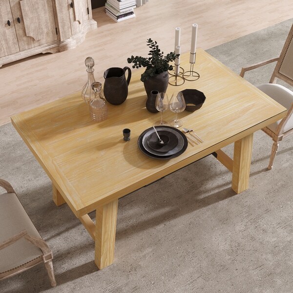 Wood Dining Table Rectangular Table， Seats up to 6