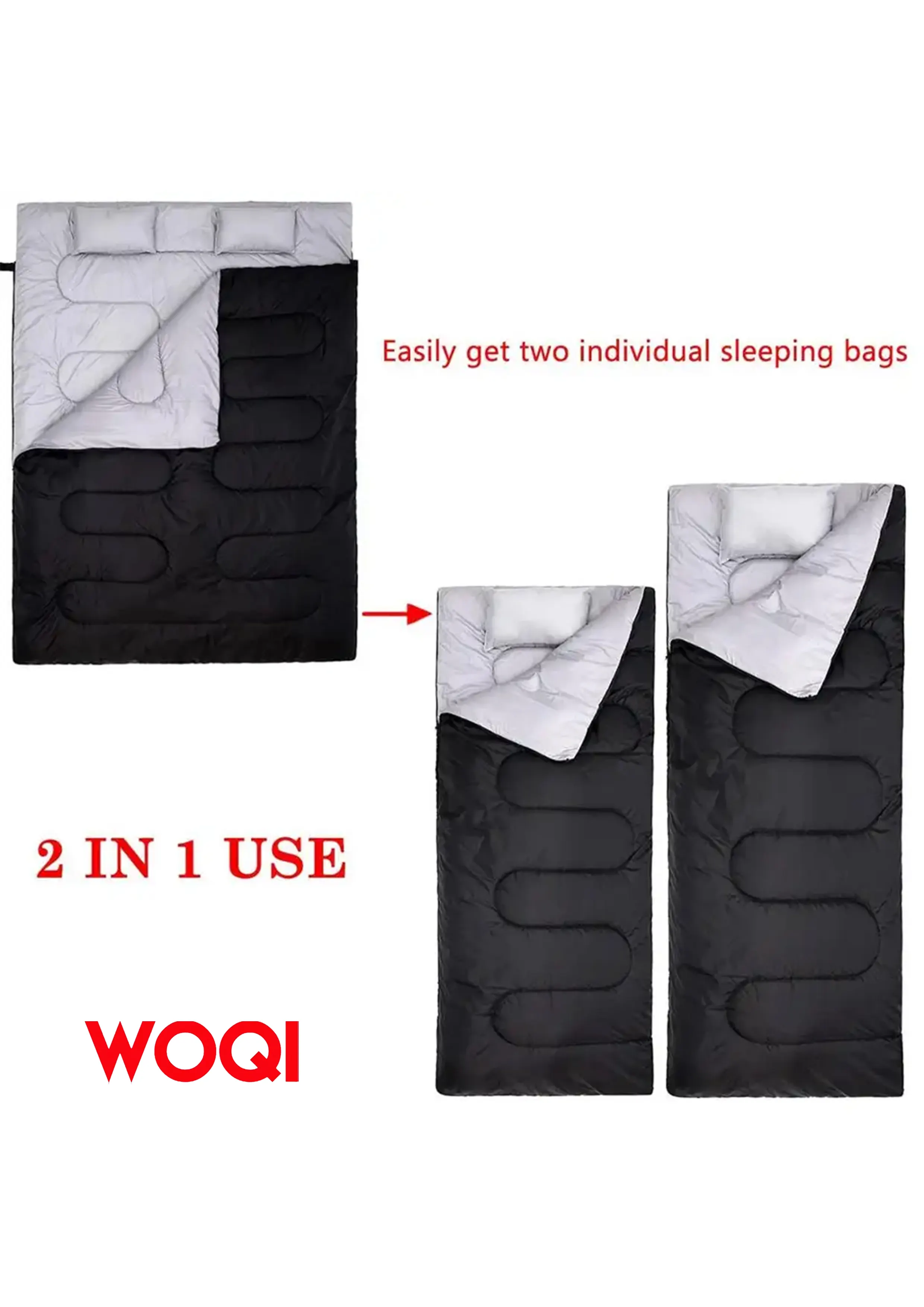 Woqi Waterproof Lightweight 2 Person Sleeping Adult Bag Camping Double Sleeping Bag for Backpacking  Hiking with 2 Pillows