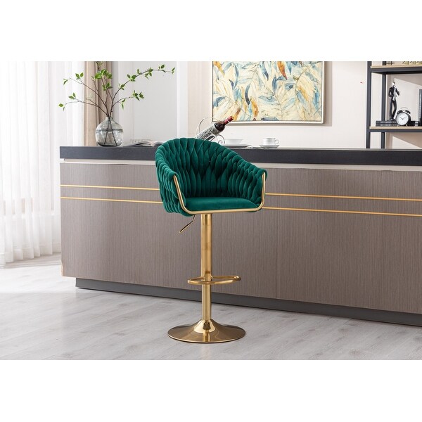 Modern Elegant Bar Stools with Footrest Counter Height Chairs with Weaving Process Backrest， 360° Swivel， Adjustable Height